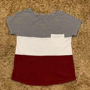Maroon, Black, and White Pocket T